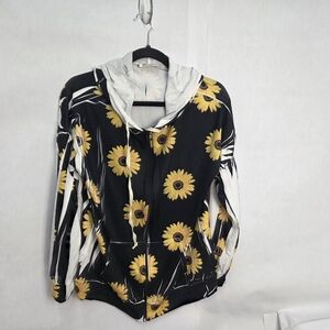 Sunflower Print Black and White Hoodie